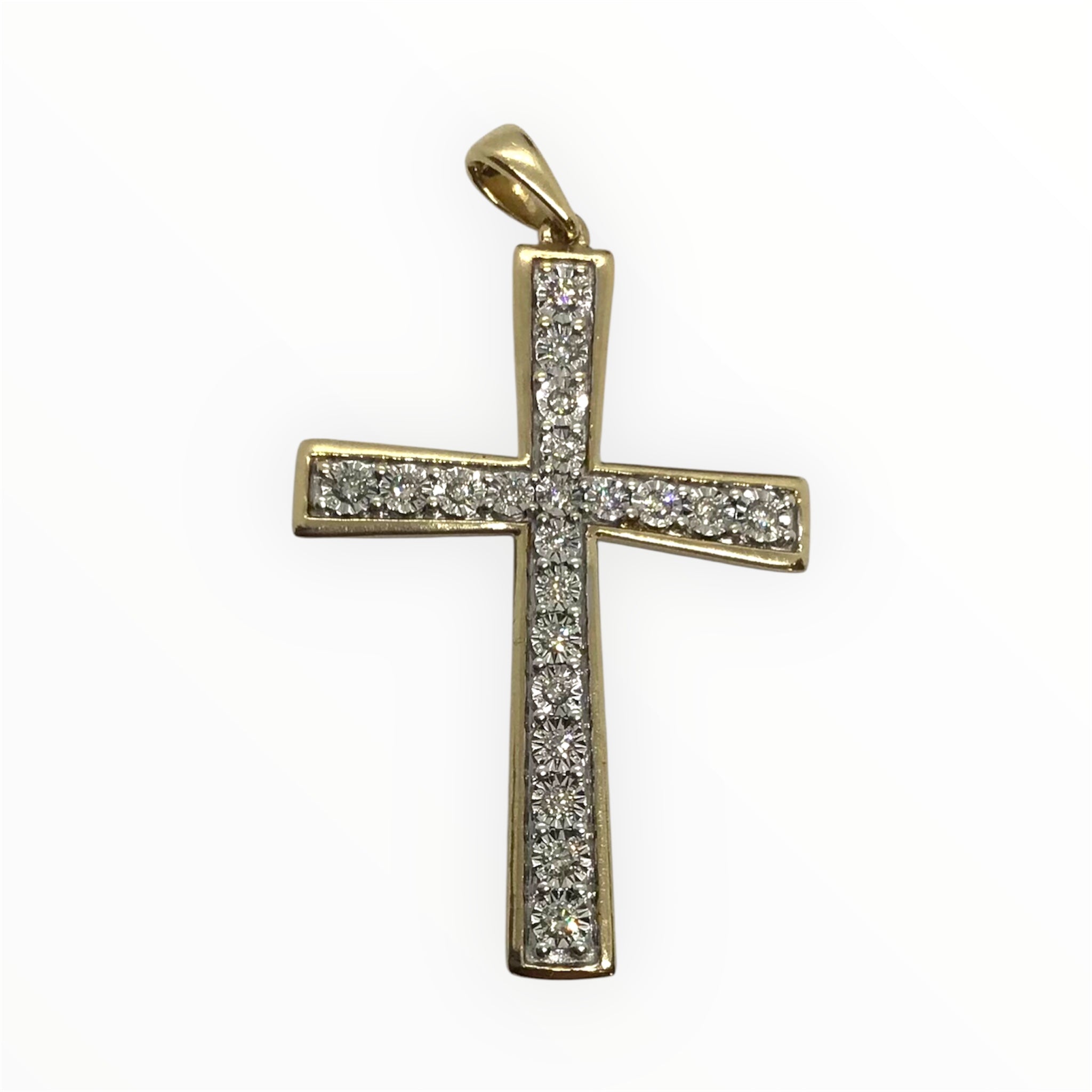 Unisex 9ct Gold Diamond Cross Pendant (Length 4cm) Ref#512341