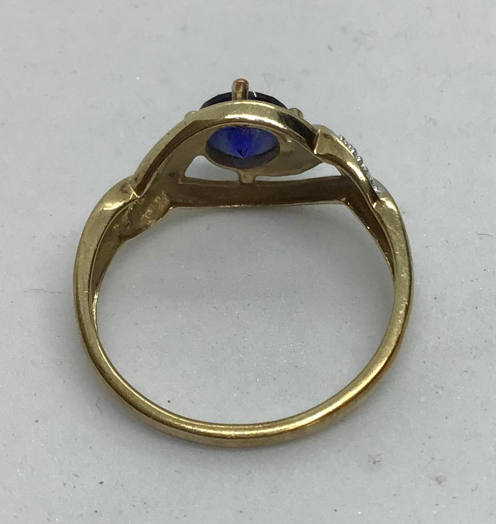 Ladies 9ct Gold Created Sapphire with Diamonds Ring (Size O) Ref#513312