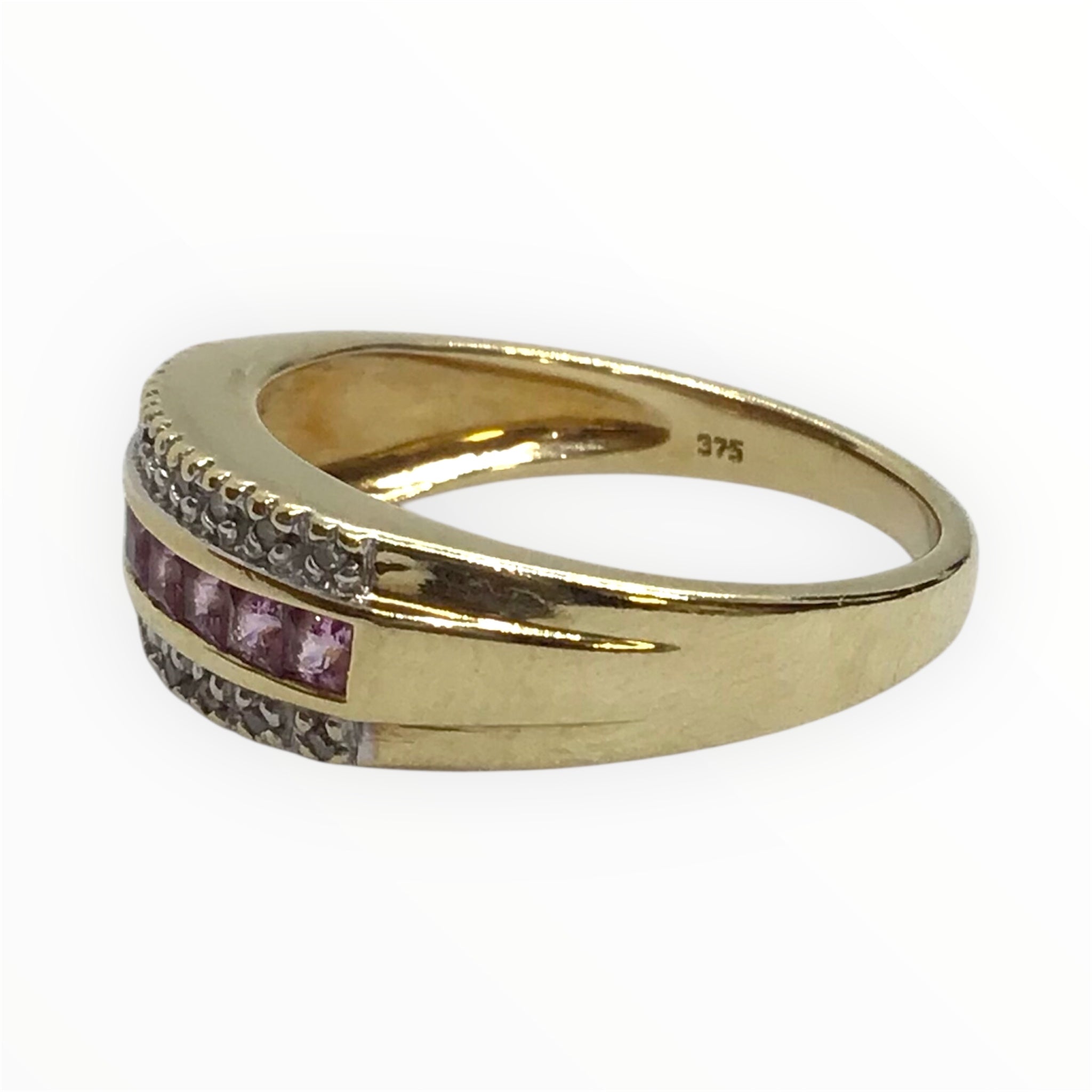 Ladies 9ct Gold Coloured Stone with Diamonds Ring (Size P) Ref#511381