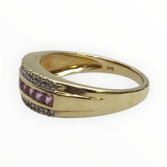 Ladies 9ct Gold Coloured Stone with Diamonds Ring (Size P) Ref#511381