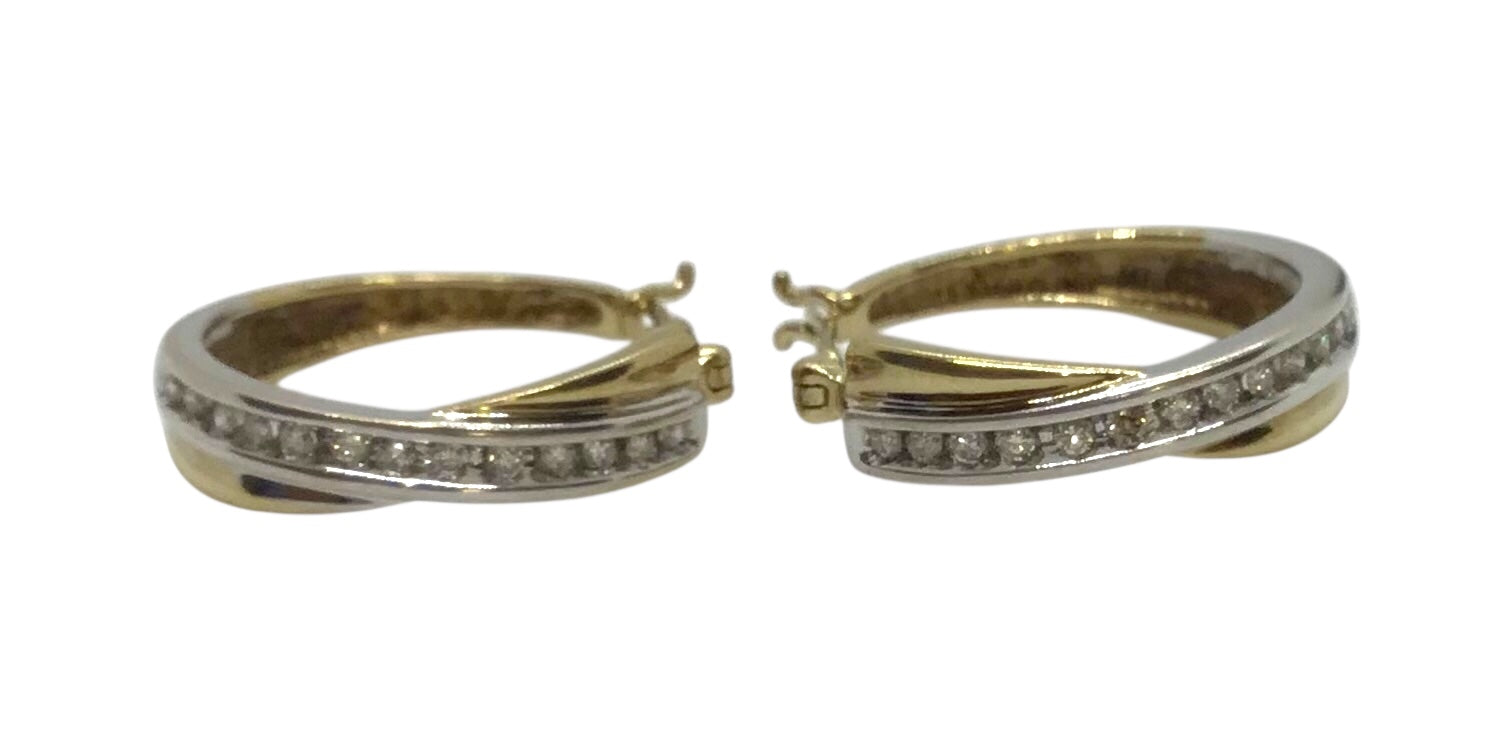 Ladies 9ct Gold Hoop Diamond Earrings Ref#507504