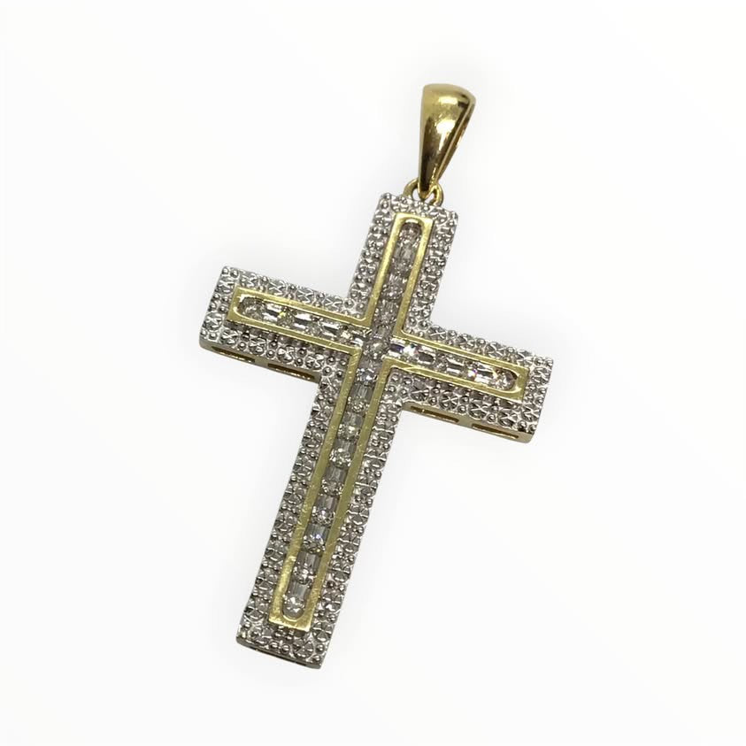 Unisex 9ct Gold Cross Diamond Pendant (Length 3.5cm) Ref#511844