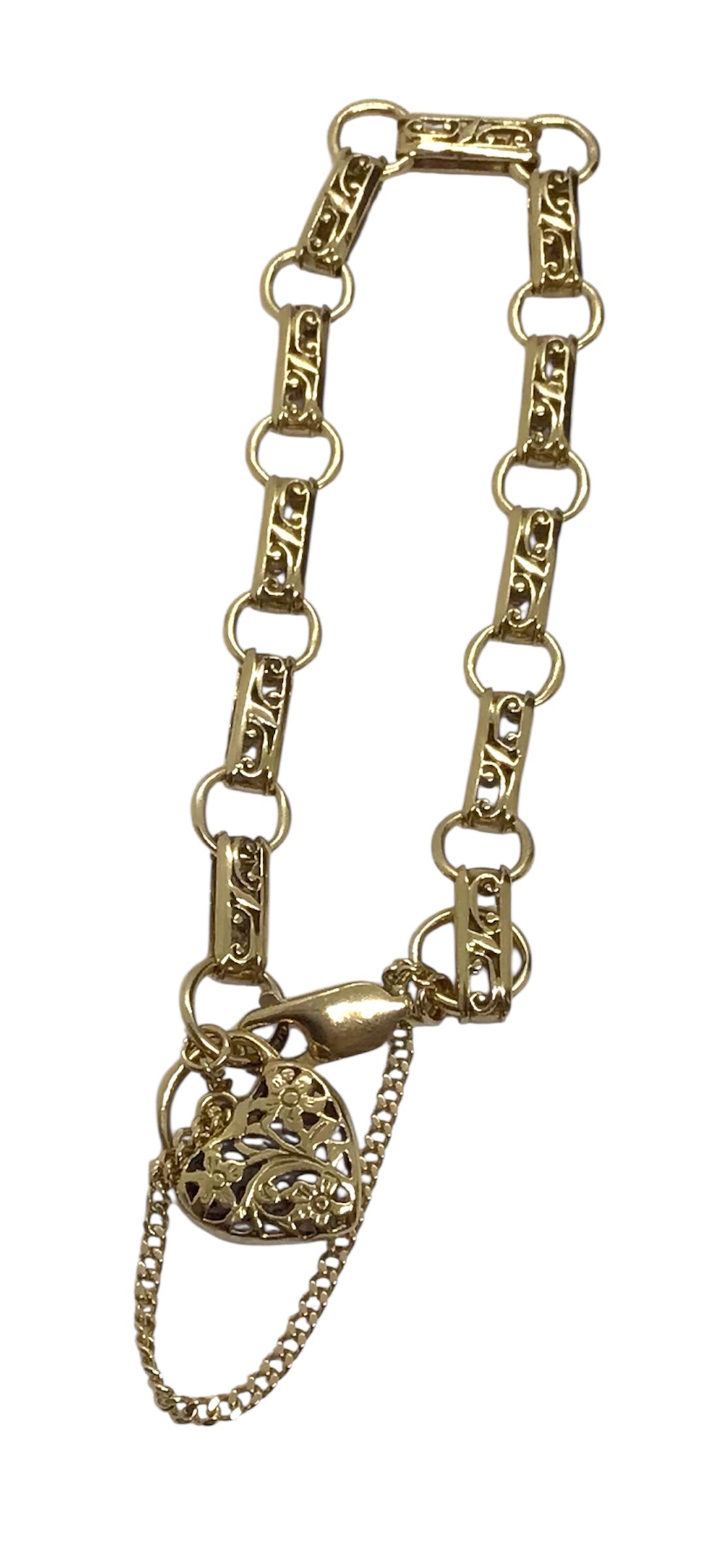 Ladies 9ct Yellow Gold Heart Bracelet Ref#507310