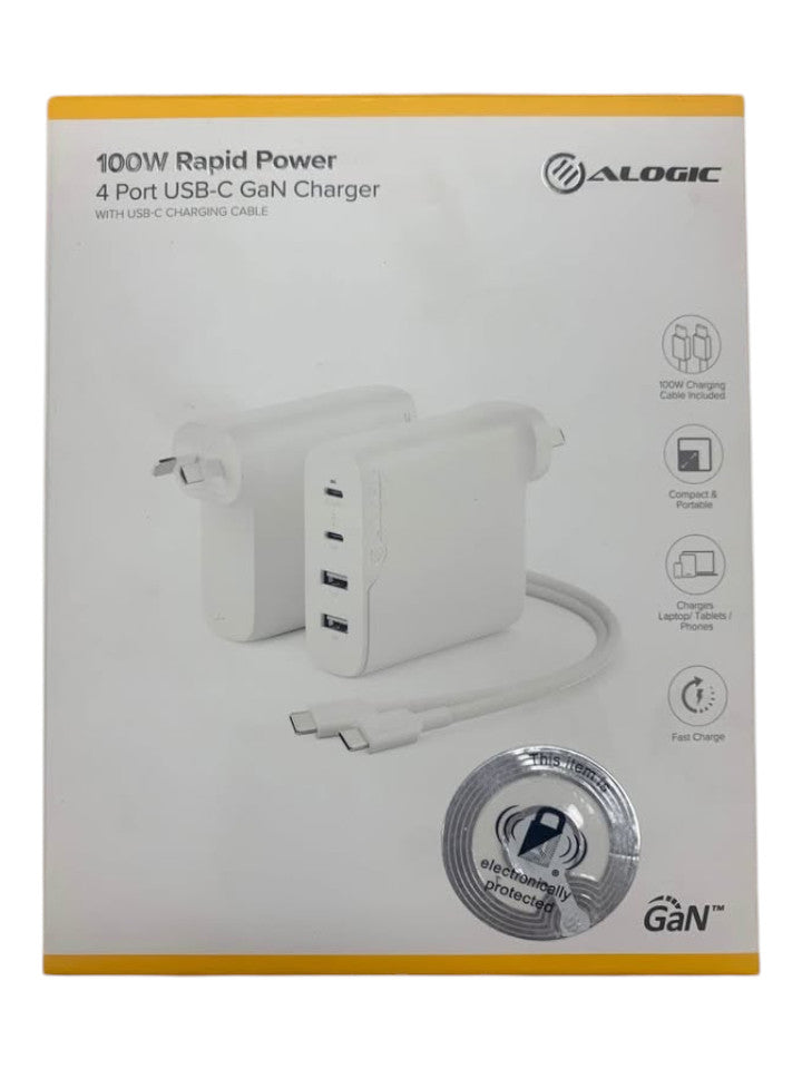 ALOGIC - 100W RAPID POWER 4 PORT USB-C GaN CHARGER WITH USB-C CABLE - 265822