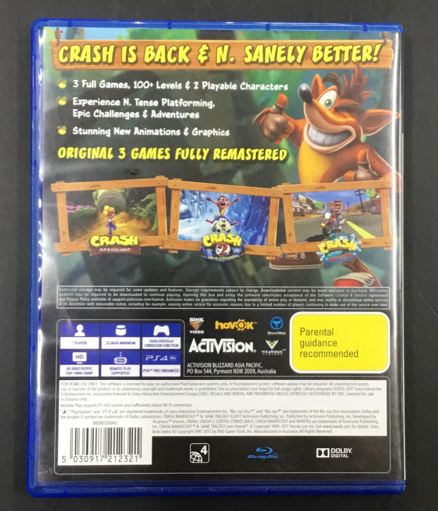 PS4 GAME CRASH BANDICOOT N SANE TRILOGY Ref#512755