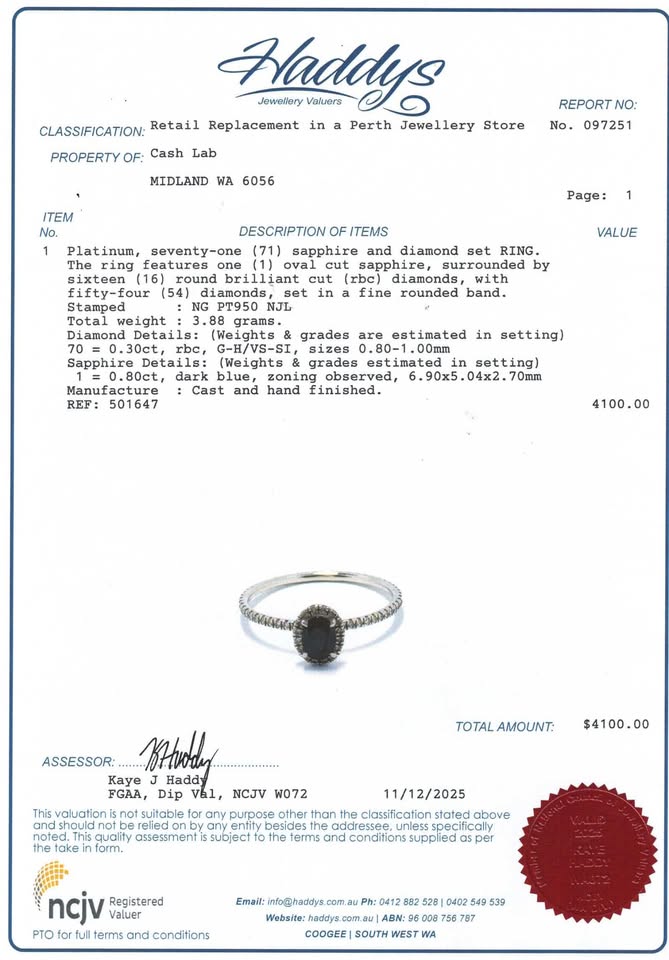 950 Platinum Sapphire & Diamond Ring (Size Z) - 501647