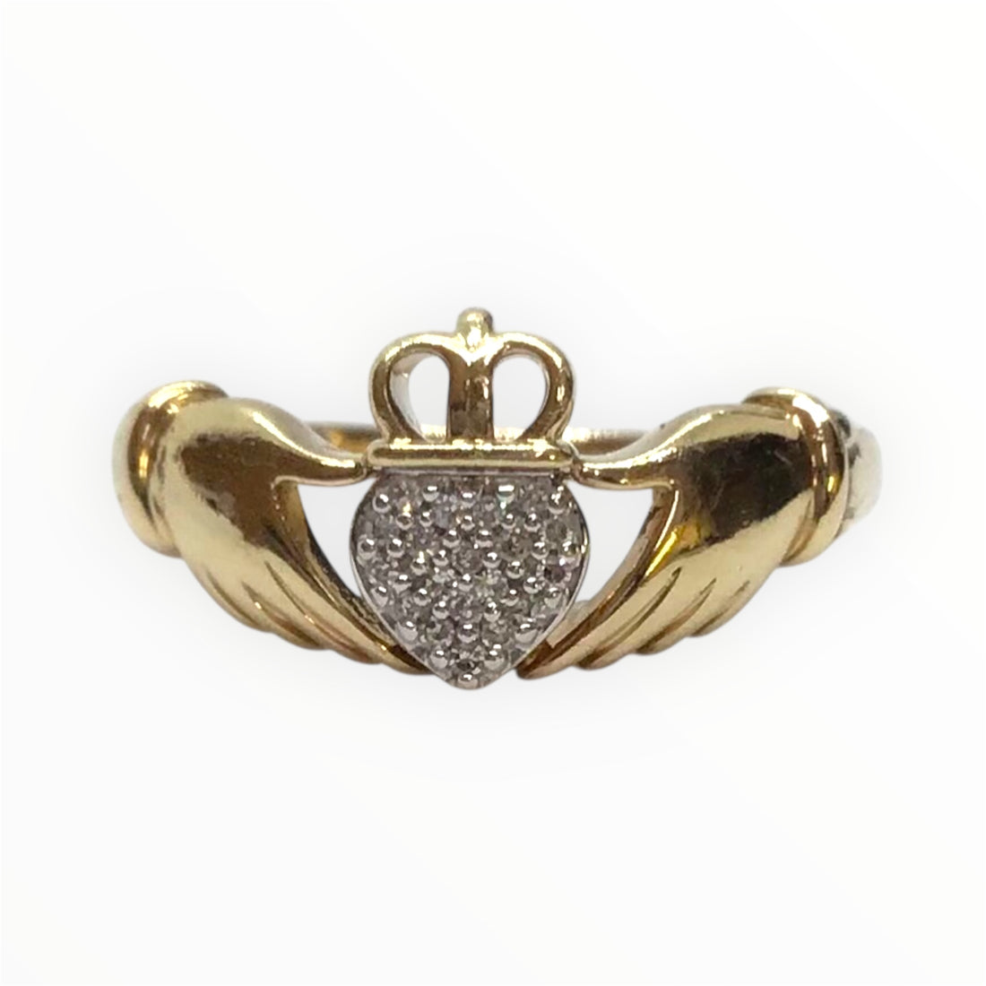 Ladies 10k Gold Calddagh Diamond Ring (Size J 1/2) Ref#512275