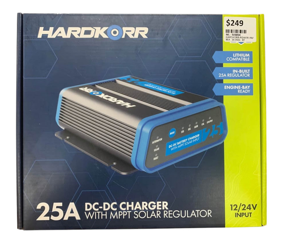 HARDKORR - 25A DC-DC CHARGER WITH MPPT SOLAR REGULATOR & 12/24V INPUT - 503854