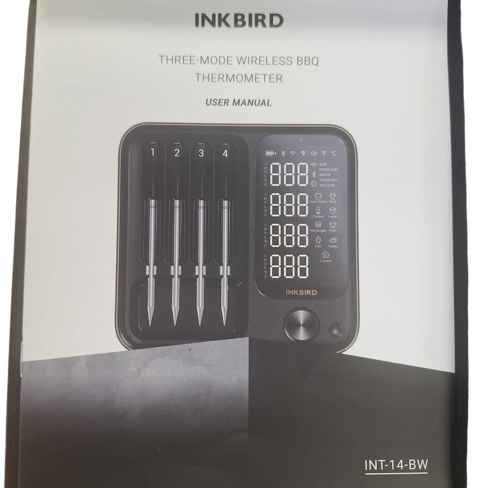 THERMOMETER, MAKE: INK BIRD, MODEL: INT14BW WIFI & BLUETOOTH BBQ THERMOMETER 4-PROBE, BLACK