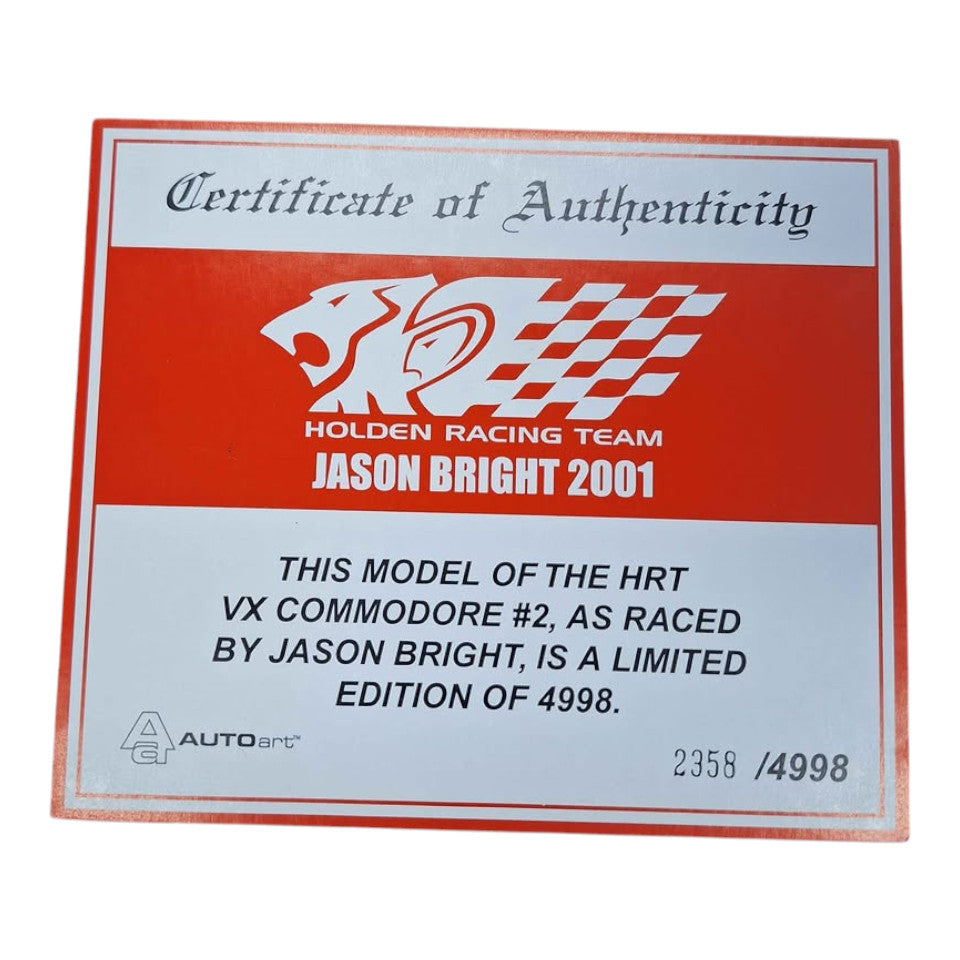 AUTOART 1:18 SCALE MODEL HRT VX COMMODORE #2 RACED BY JASON BRIGHT - 505127