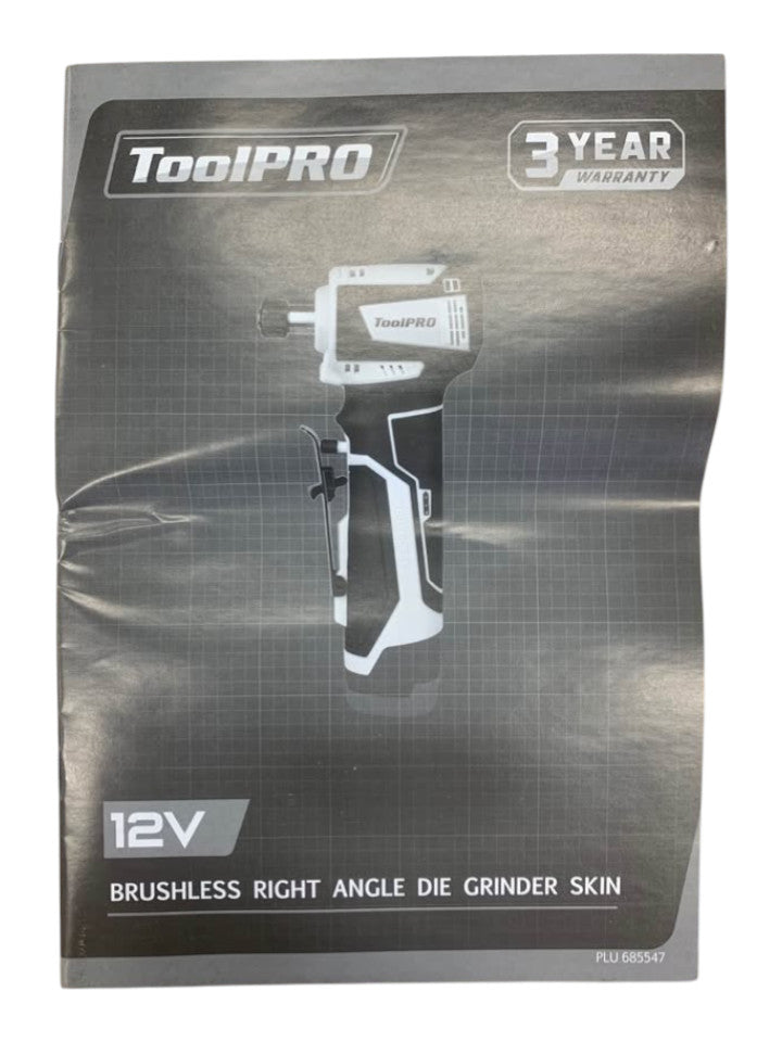 TOOLPRO - 685547 12V BRUSHLESS RIGHT ANGLE DIE GRINDER (SKIN ONLY) - 260321