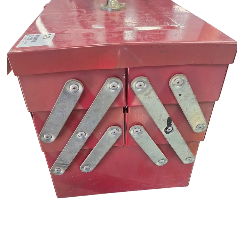 CANTILEVER METAL TOOLBOX WITH ASSORTED TOOLS. 505436