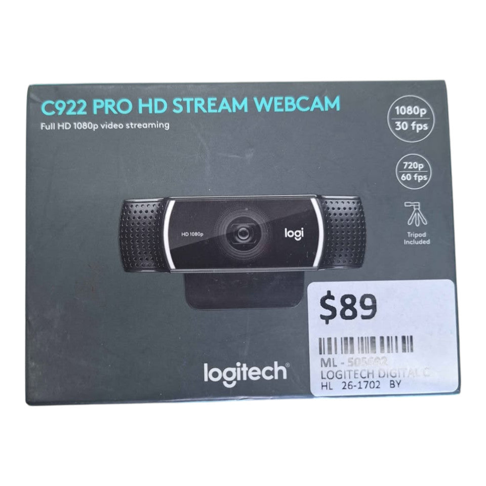 LOGITECH - C922 PRO HD STREAM WEBCAM NEW IN OPENED PACKAGING - 505692