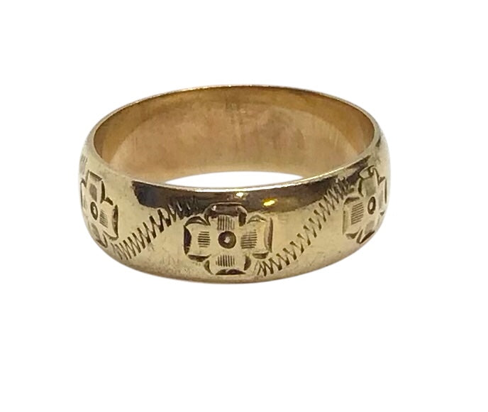 Ladies 9ct Yellow Gold Pattern Ring (Size O) Ref#505971