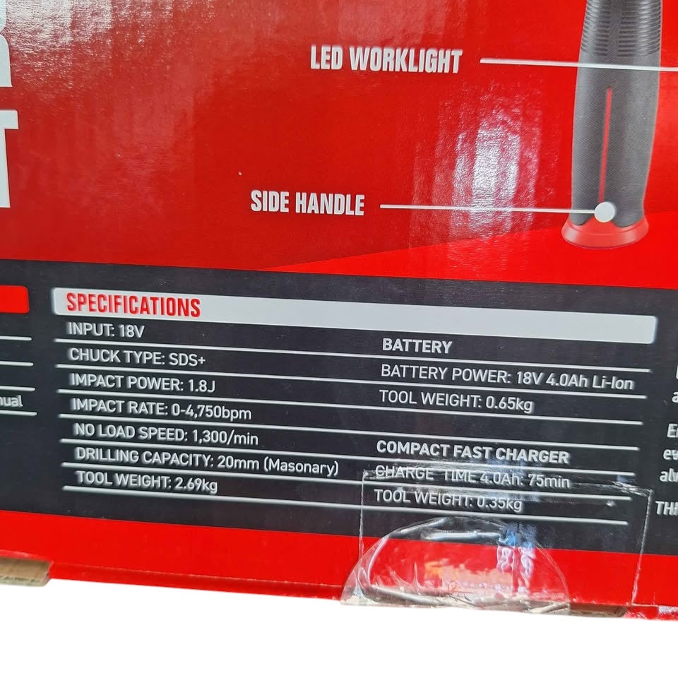 OZITO - PRHK-1840 18V ROTARY HAMMER DRILL KIT WITH 4AH BATTERY - 506371