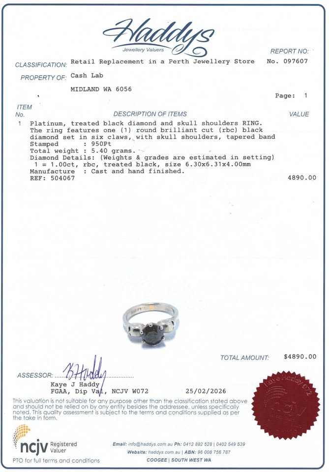 950pt Platinum and Treated Black Diamond Skull Themed Ring (Size G) - 504067