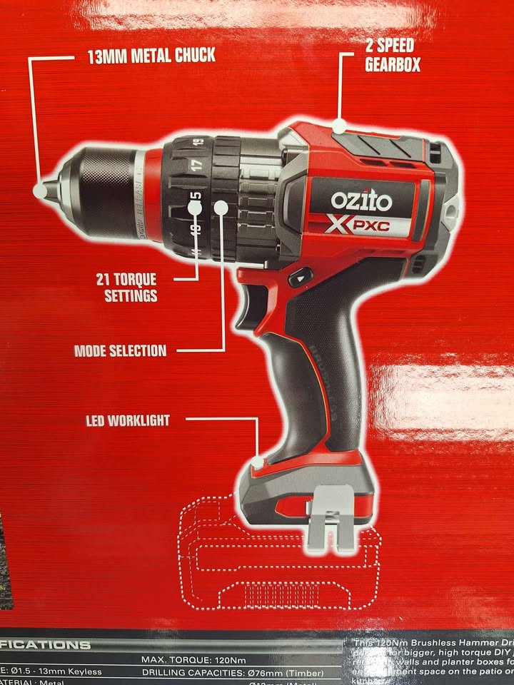 OZITO - PXBHS-120 18V 120NM CORDLESS HAMMER DRILL (SKIN ONLY) - 507253