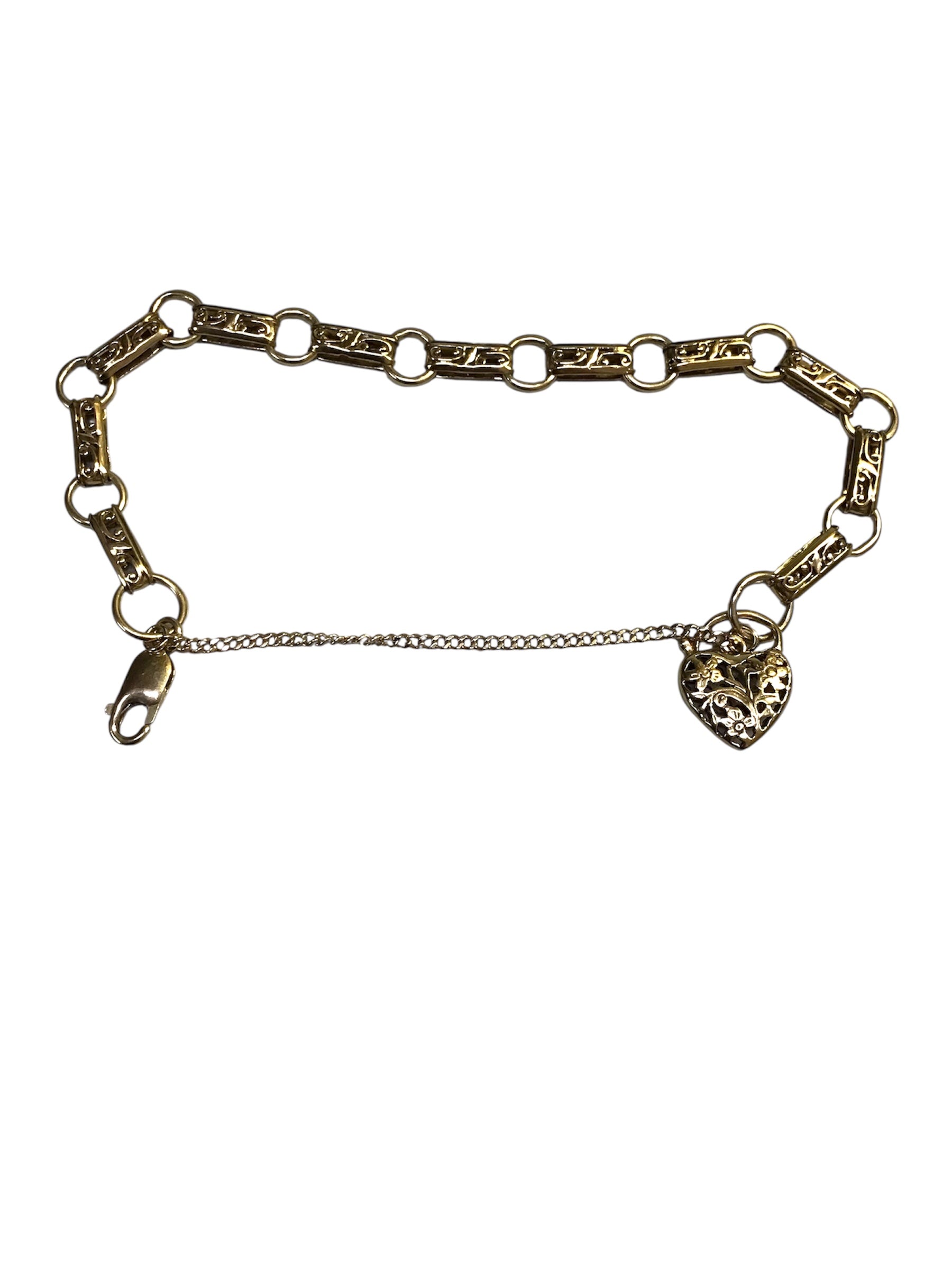 Ladies 9ct Yellow Gold Heart Bracelet Ref#507310