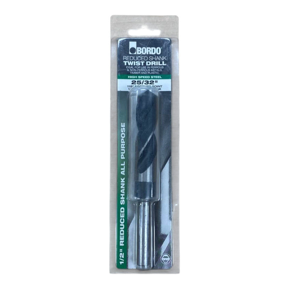 BORDO Reduced Shank Twist HSS Drill Bit (25/32”, 1/2” Reduced Shank) - 511813