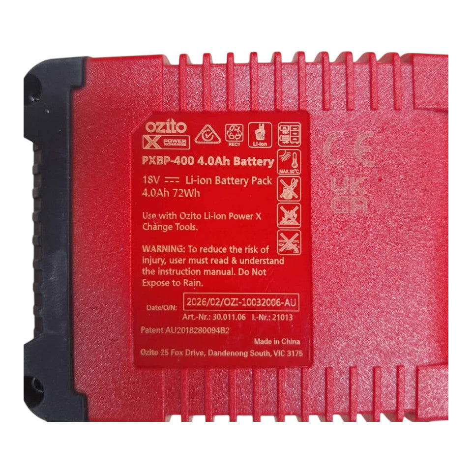 Ozito 4.0Ah Battery & Charger Combo Pack - 511869