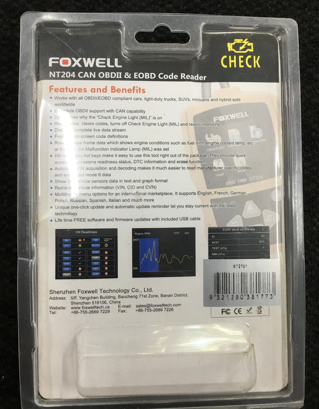 FOXWELL NT204 CAN OBDII & EOBD CODE READER Ref#512360