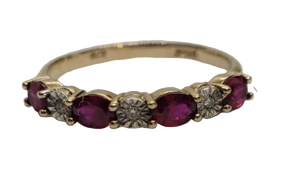 LADIES 9CT GOLD RING 1.5GMS P/S:RED 4 0.1 S/S:DIAM 3 0.01 TESTED
