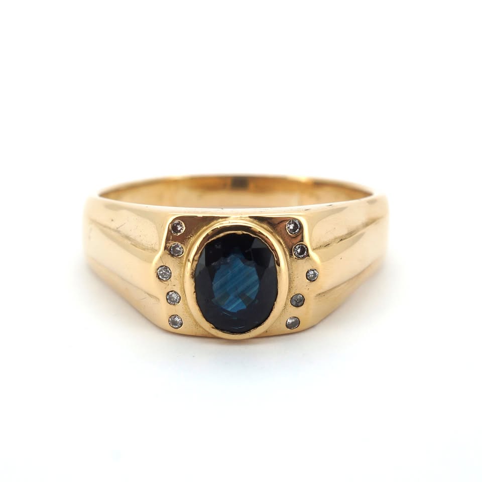 Unisex 18ct Yellow Gold Sapphire & Diamond Ring (Size V 1/2) - 509254