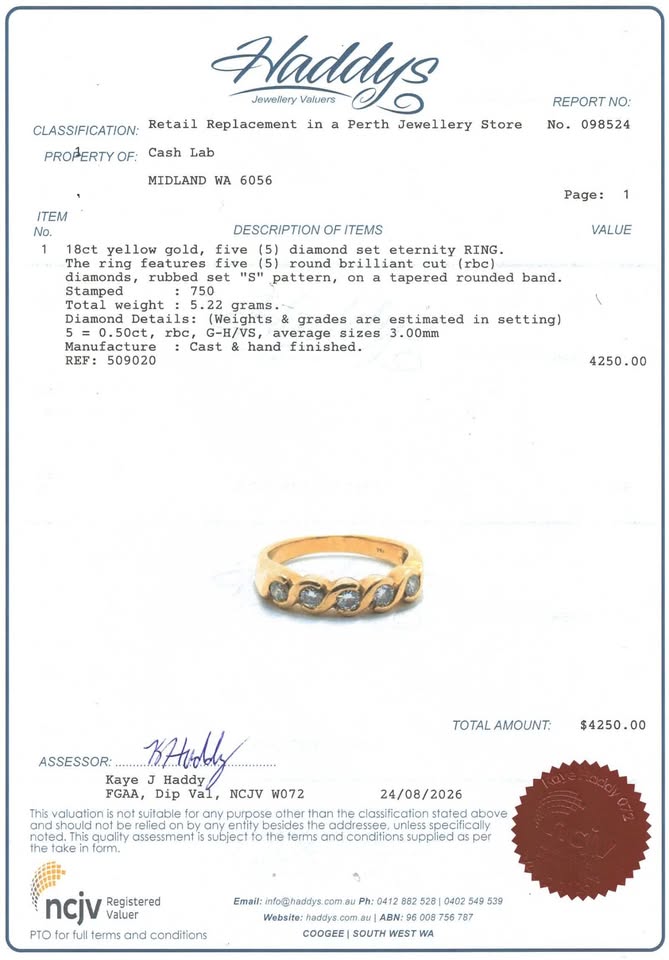 Unisex 18ct Yellow Gold & Diamond Eternity Ring (Size N) - 509020