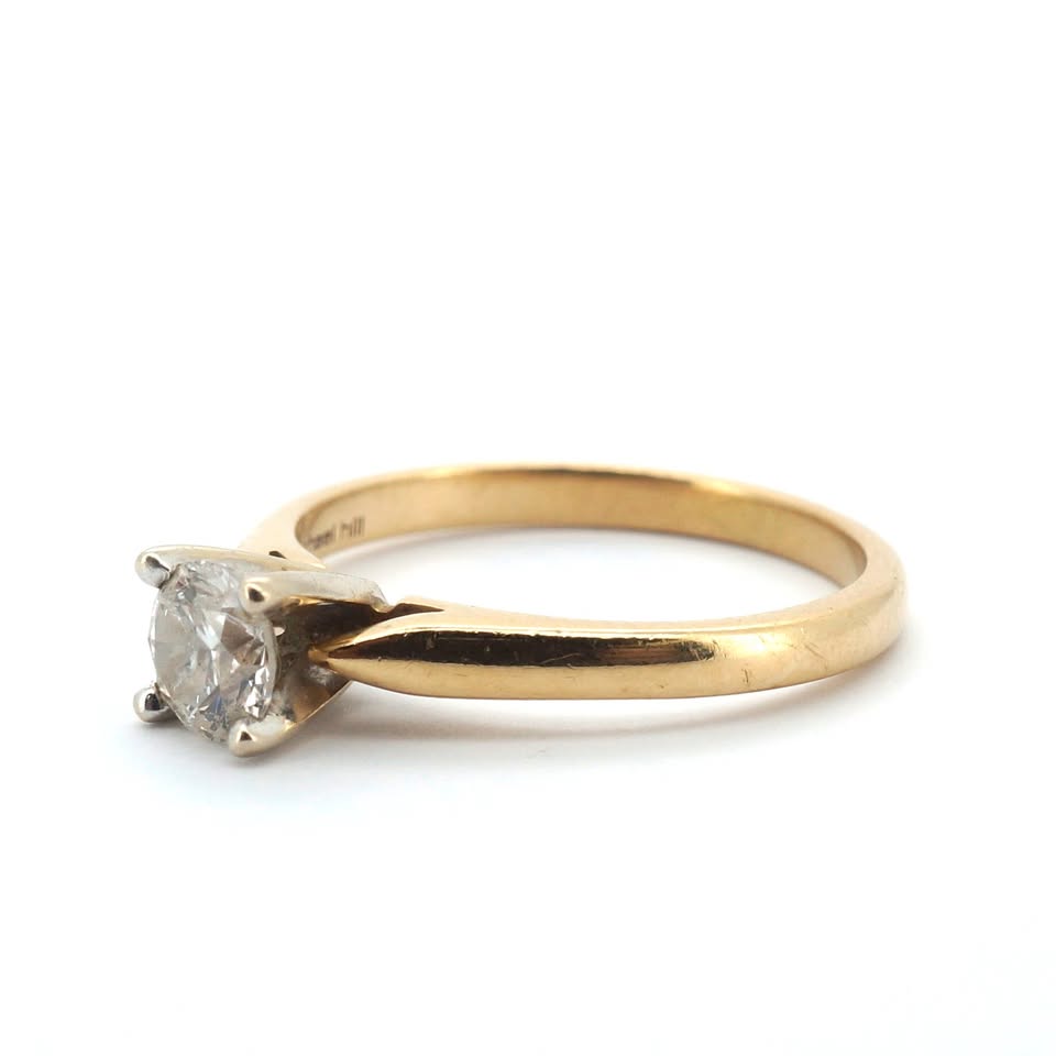 Unisex 14ct Yellow & White Gold Solitaire Diamond Ring (Size L) - 509654