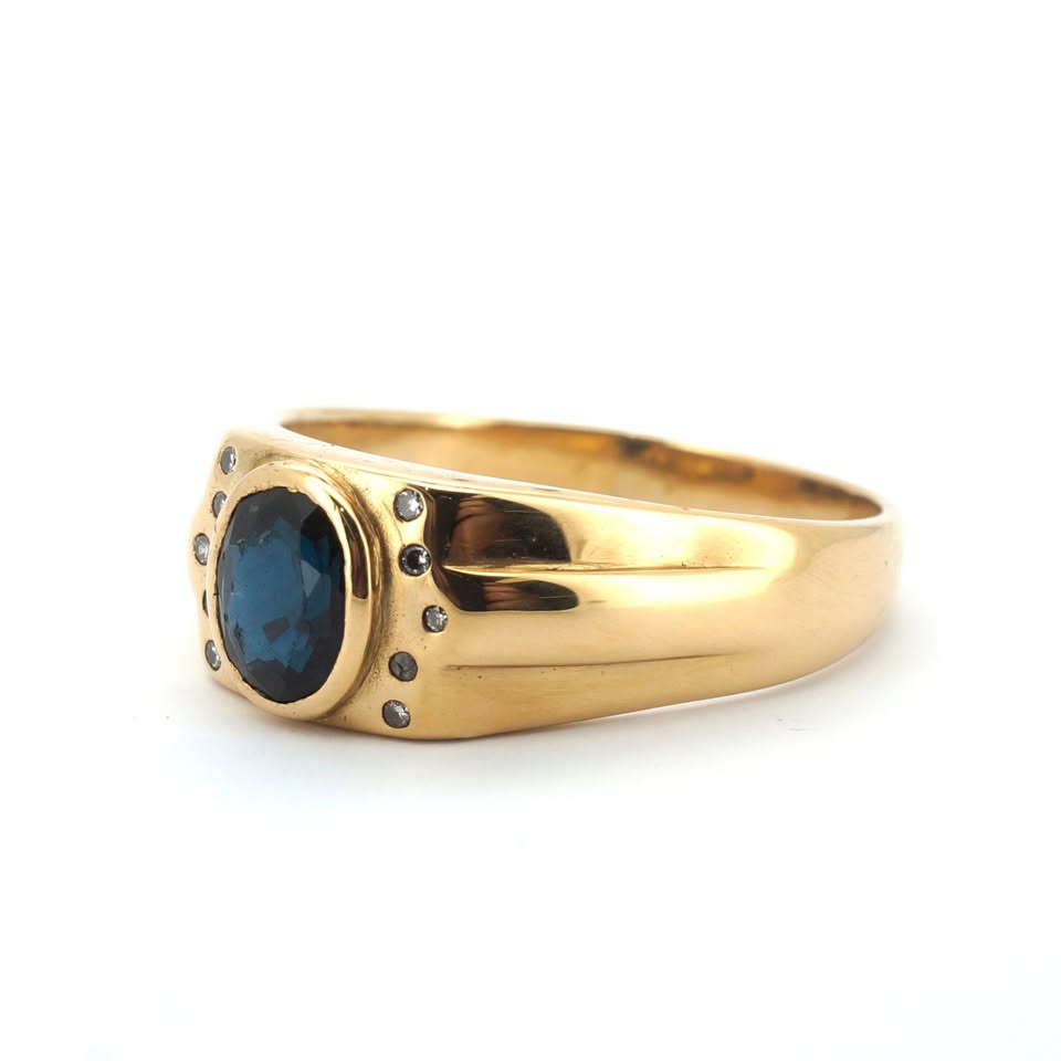 Unisex 18ct Yellow Gold Sapphire & Diamond Ring (Size V 1/2) - 509254