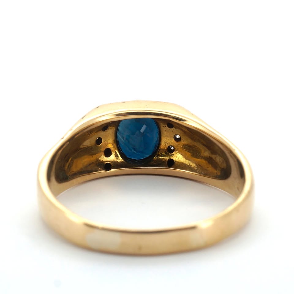 Unisex 18ct Yellow Gold Sapphire & Diamond Ring (Size V 1/2) - 509254