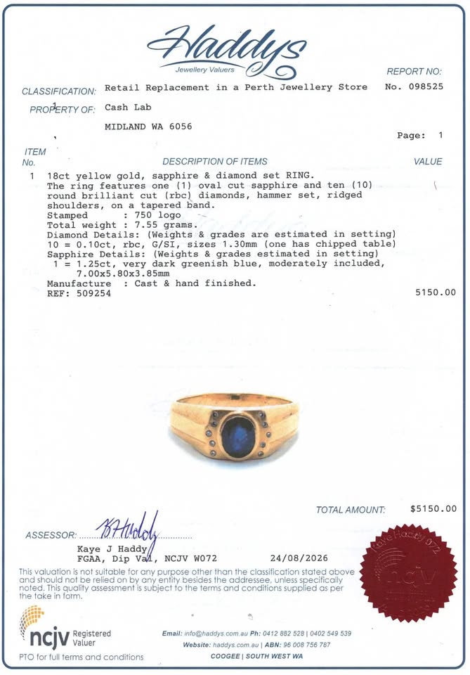 Unisex 18ct Yellow Gold Sapphire & Diamond Ring (Size V 1/2) - 509254