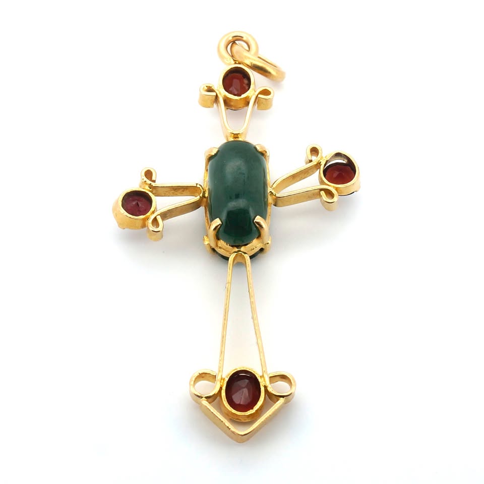 18ct Yellow Gold Nephrite Jade & Garnet Pendant - 508602