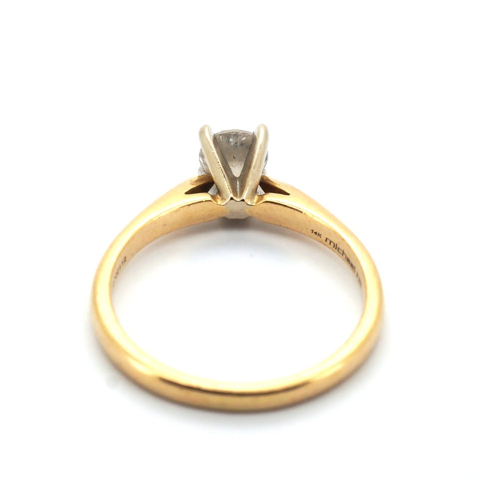 Unisex 14ct Yellow & White Gold Solitaire Diamond Ring (Size L) - 509654