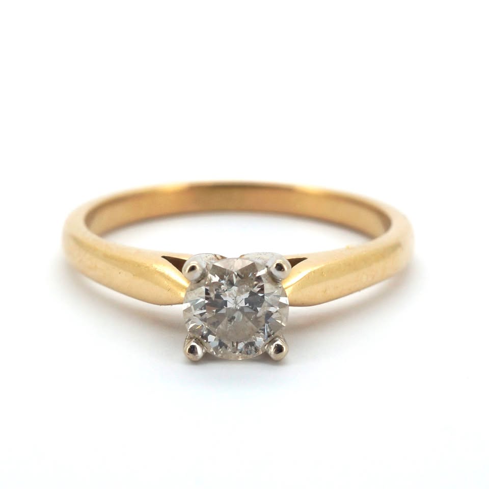 Unisex 14ct Yellow & White Gold Solitaire Diamond Ring (Size L) - 509654