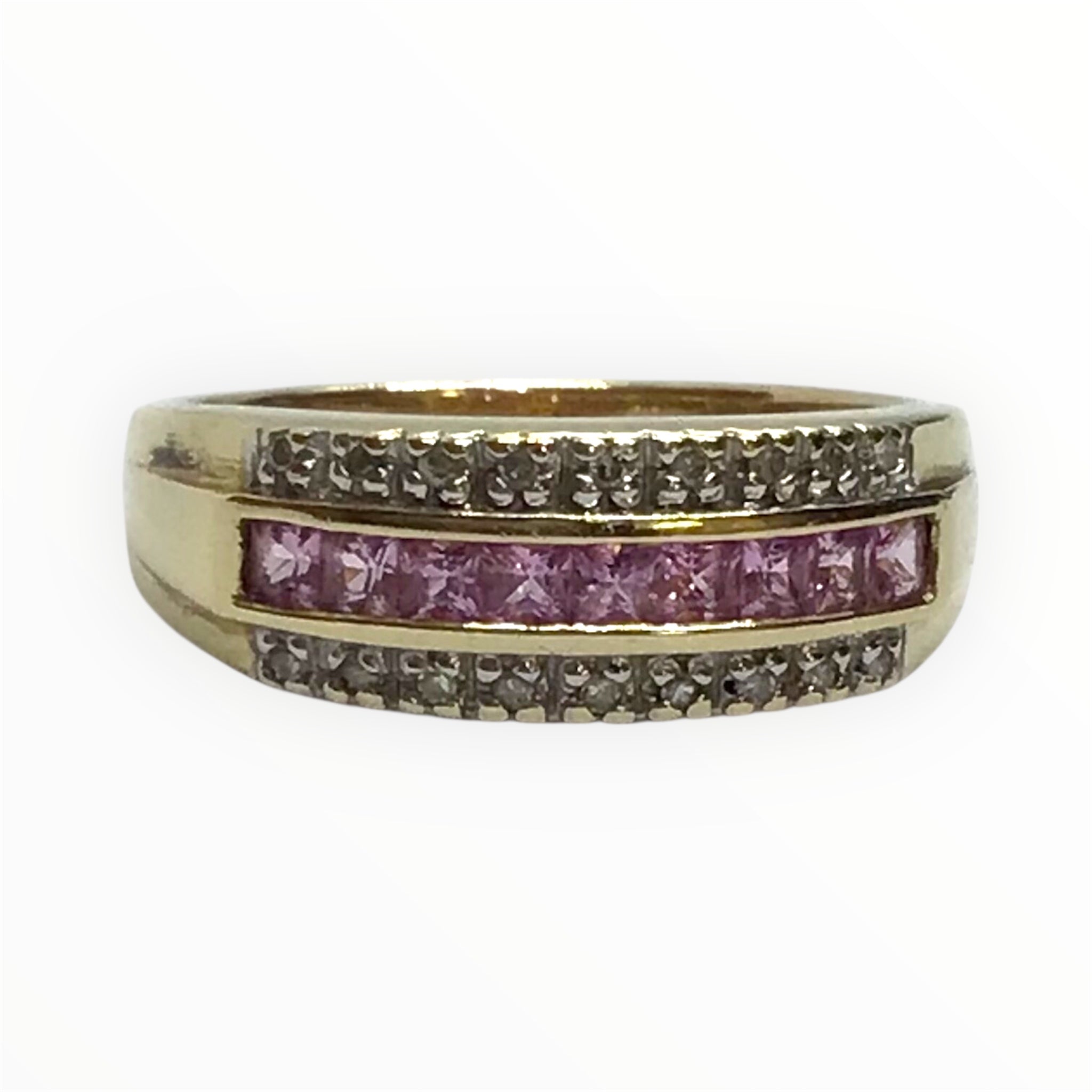 Ladies 9ct Gold Coloured Stone with Diamonds Ring (Size P) Ref#511381