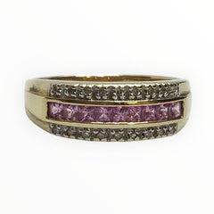 Ladies 9ct Gold Coloured Stone with Diamonds Ring (Size P) Ref#511381