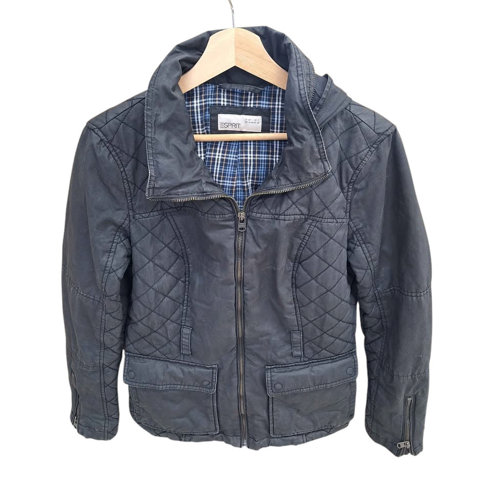 Esprit Womens Black & Blue Motorcycle Style Jacket (Size 14) - 513894