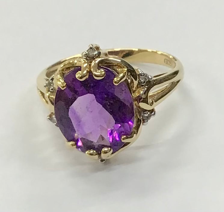 Ladies 9ct Gold Coloured Stone with Diamonds Ring (Size O) Ref#513314