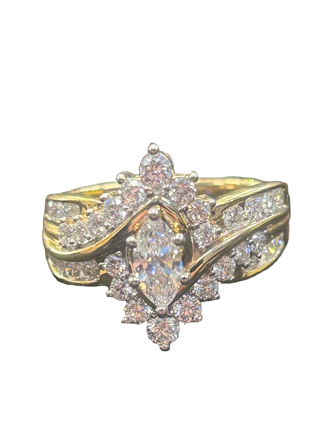 10ct Yellow Gold Lab Grown Fancy Marquise Cluster Diamond Ring Ref#513319