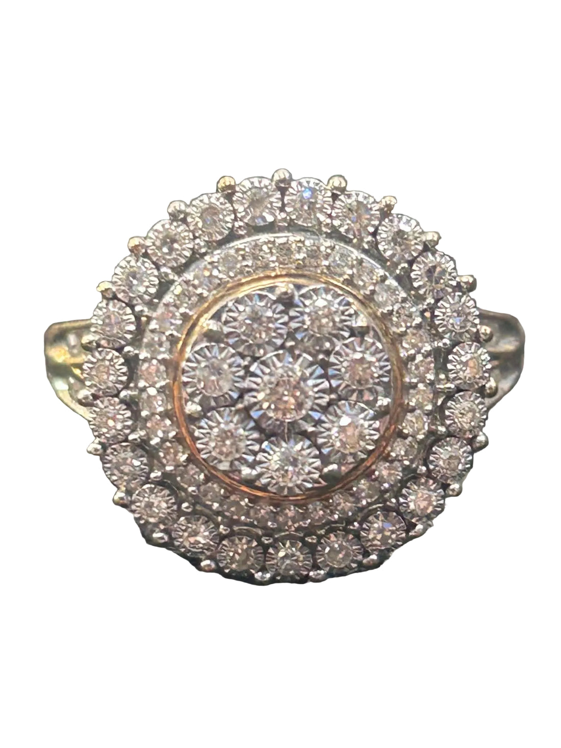 9ct Yellow Gold Brilliant Round Cut Miracle Large Round Diamond Cluster Ring Ref#513309