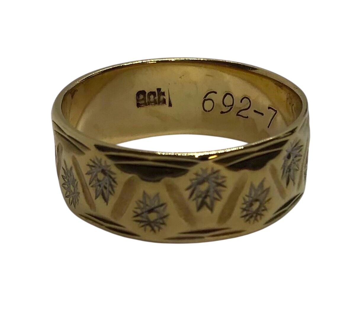 Ladies 9ct Yellow Gold Pattern Ring (Size N 1/2) Ref#506678