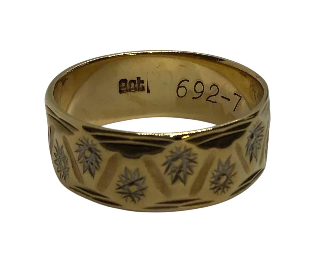 Ladies 9ct Yellow Gold Pattern Ring (Size N 1/2) Ref#506678