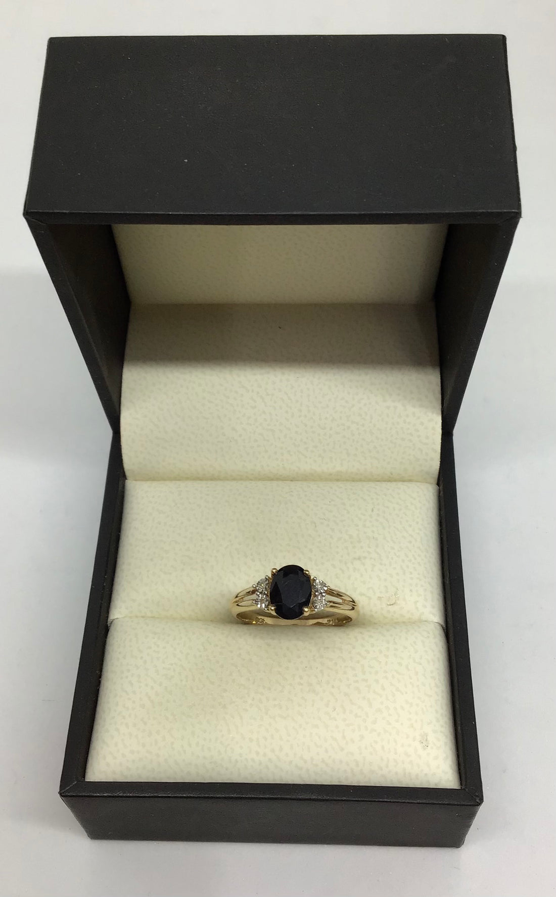 Ladies 9ct Gold Black Sapphire with Diamonds Ring (Size O) Ref#513318