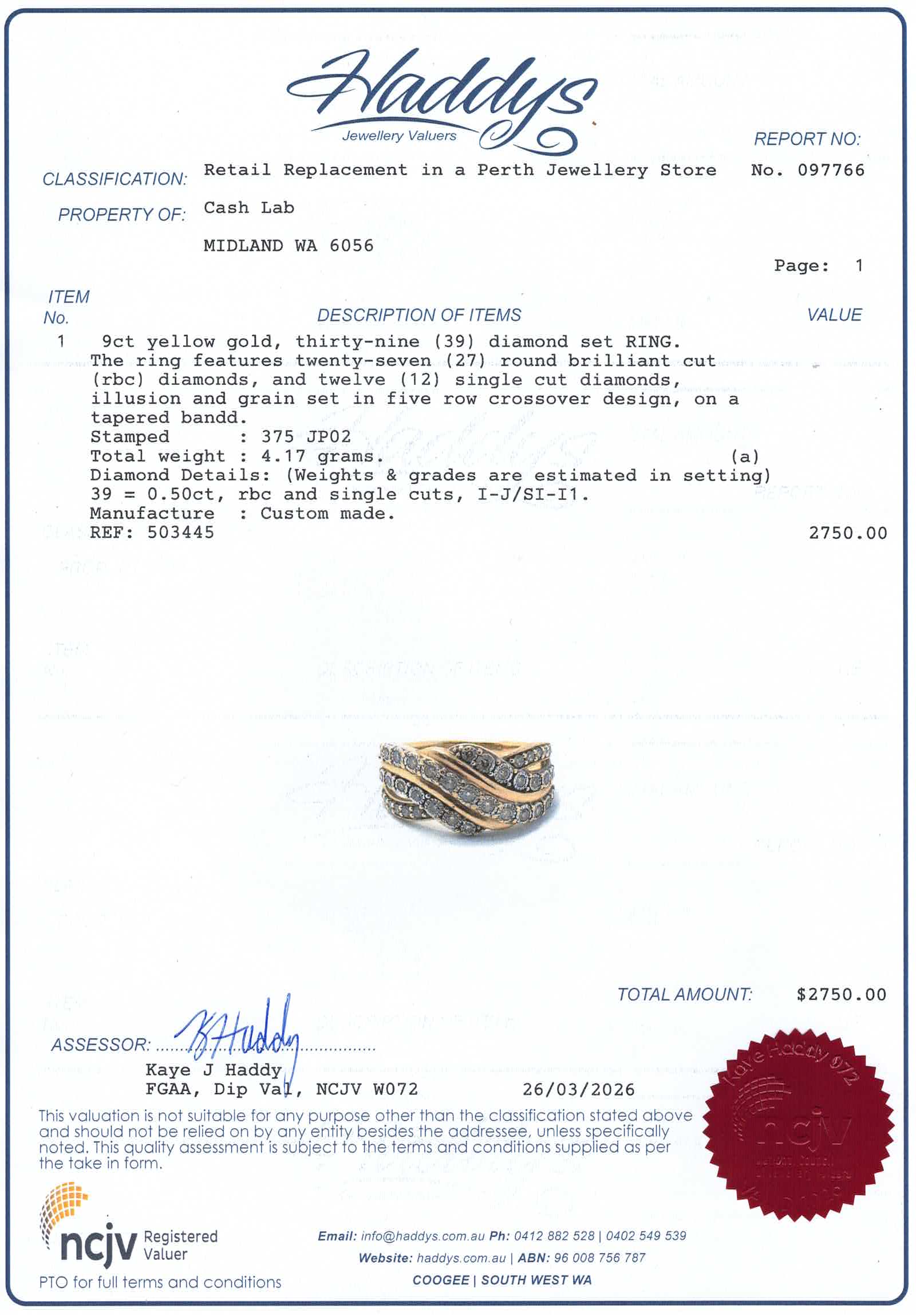 Ladies 9CT Yellow Gold Diamond Ring (Size: N 1/2, 4.2g) - 503445