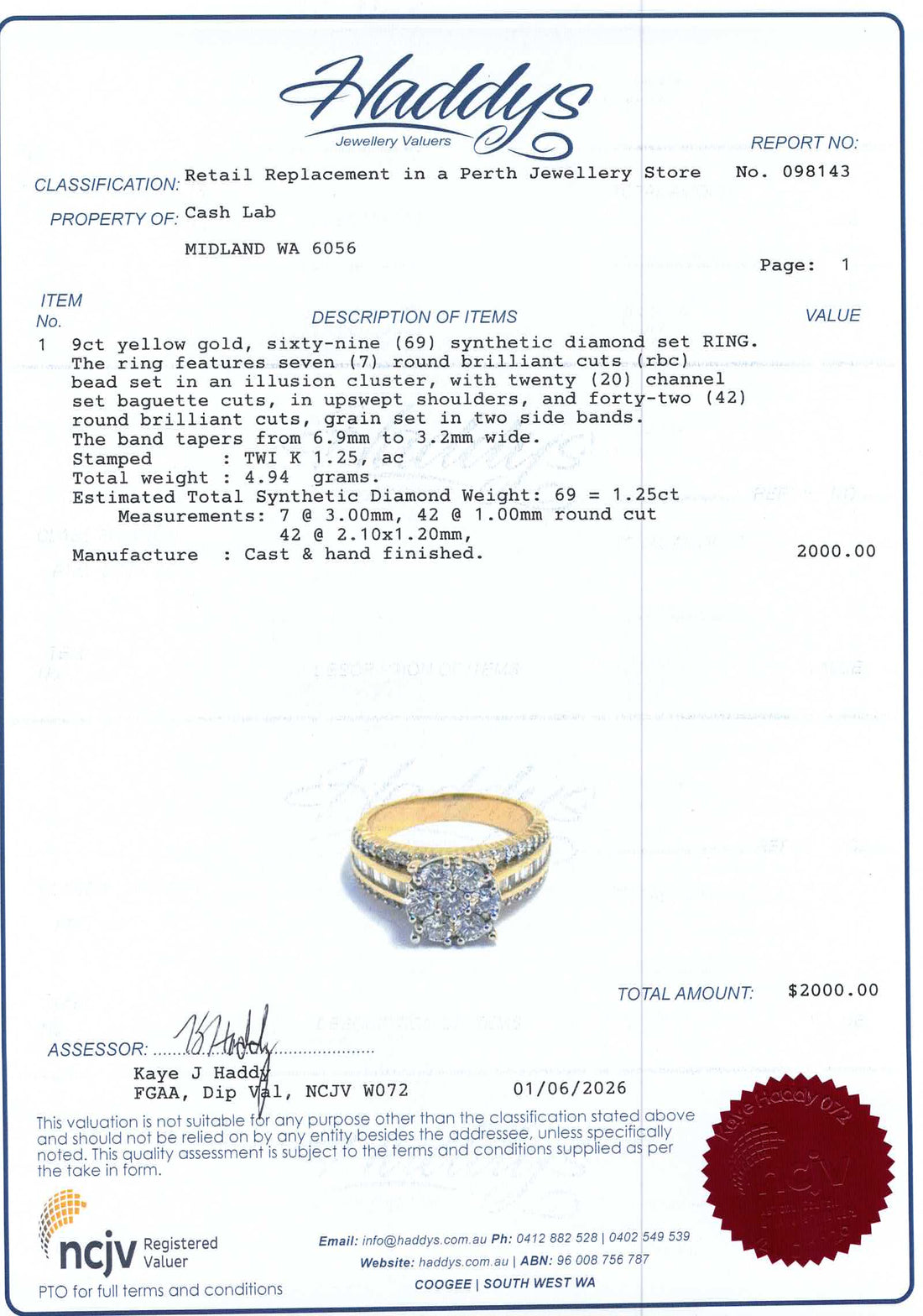 Ladies 9ct Yellow Gold 69 Synthetic Diamond Ring (Size K 1/2) - 508371