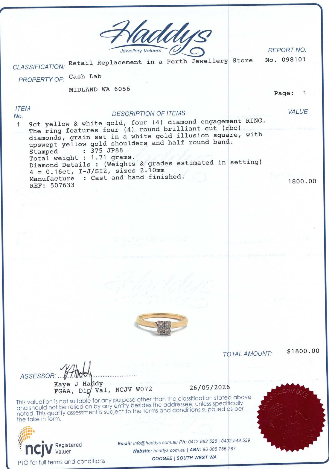 Unisex 9ct Yellow & White Gold Diamond Engagement Ring (Size O) - 507633