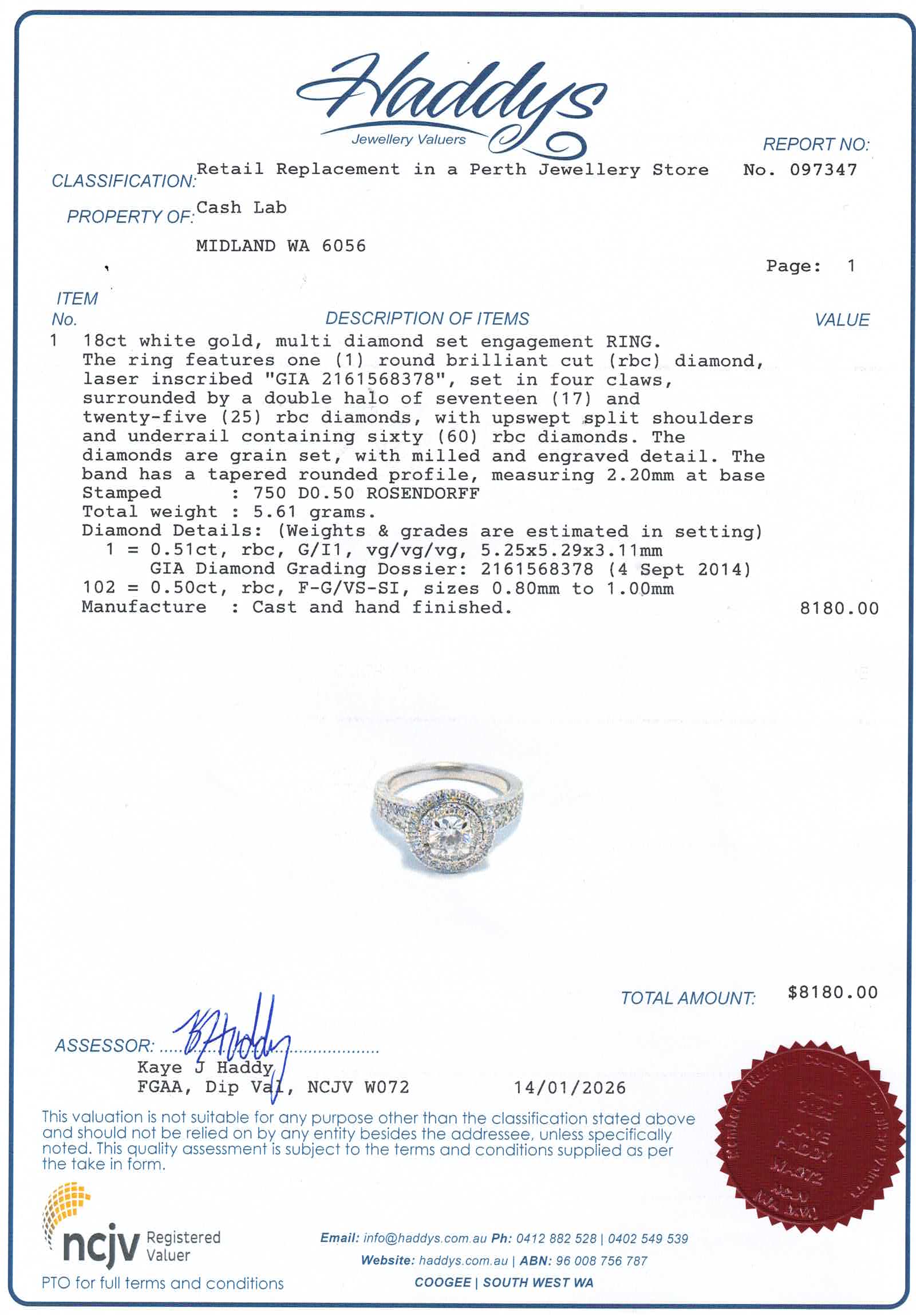 18ct White Gold Diamond Engagement Ring (Size I 1/2) - 500566