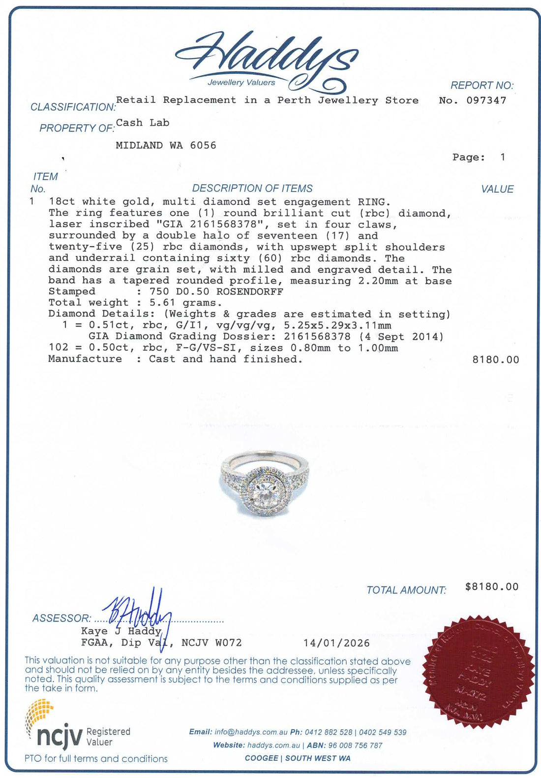 18ct White Gold Diamond Engagement Ring (Size I 1/2) - 500566