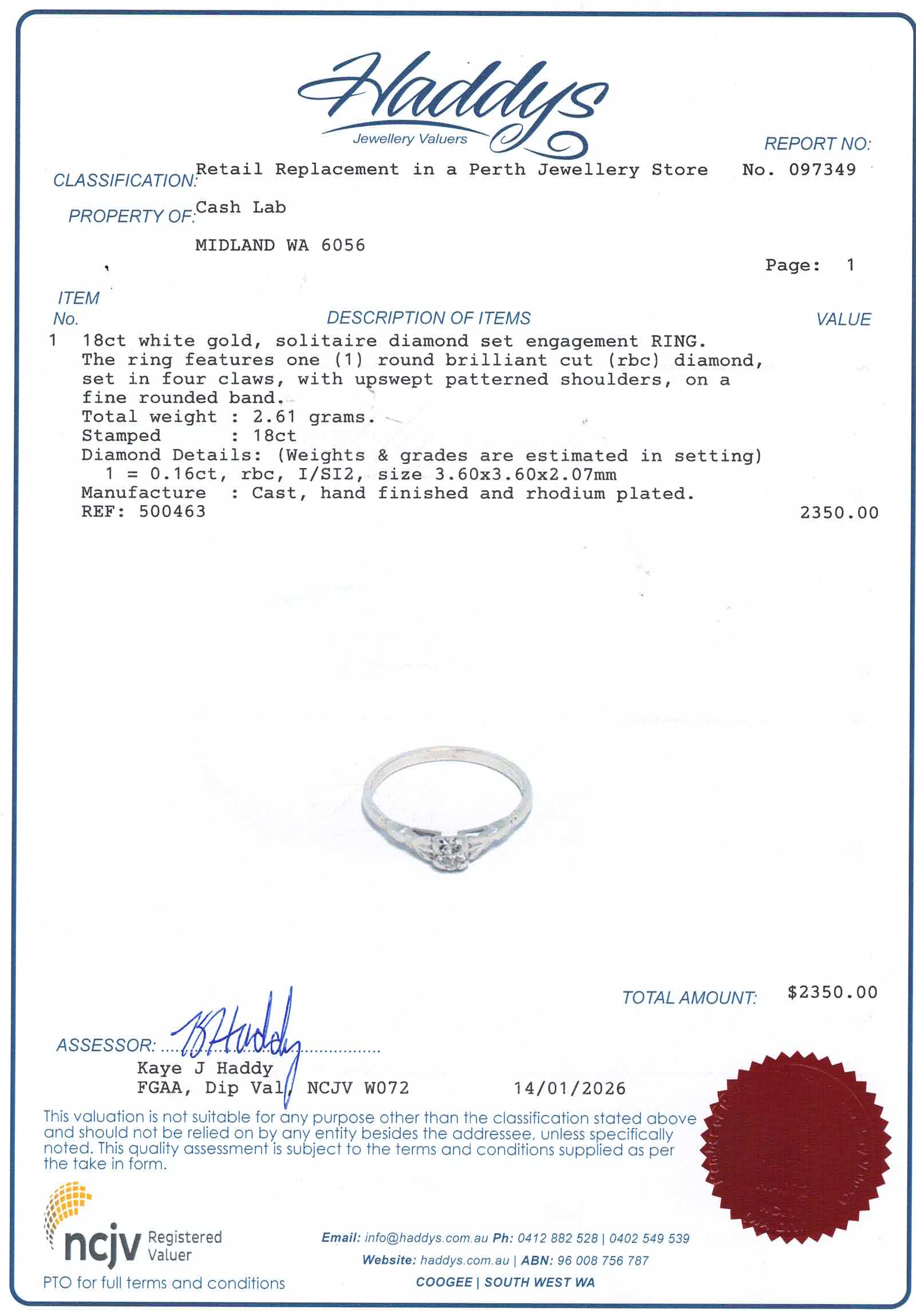 18ct White Gold Solitaire Diamond Ring (Size T 1/2) - 500463